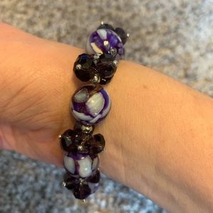Women’s Girl’s Purple White Beaded Bracelet